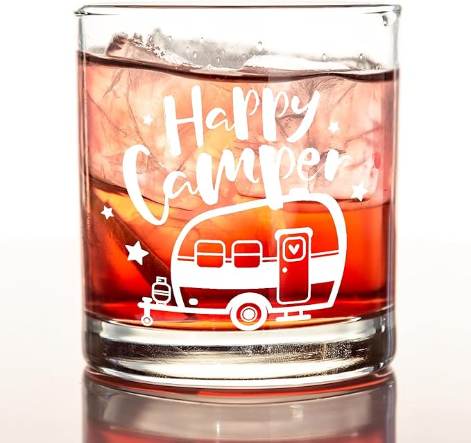 kunlisa Camper Gifts Whiskey Glasses, RV Camping Gifts for Women Men Camping Lovers, 10 oz Drinking Rocks Glasses for Women Men Whisky Cocktail Scotch Bourbon Liquor