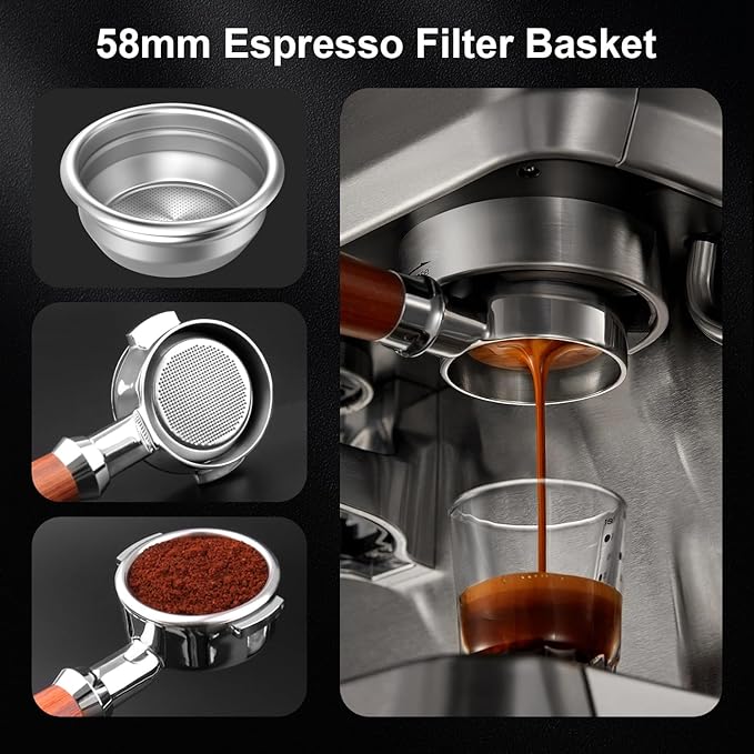 58mm Portafilter Basket Pressurized Filter Basket Stainless Steel Coffee Portafilter Basket Espresso Filter Basket (58mm-2)