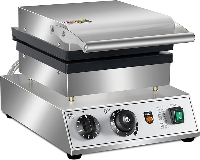 Commercial Waffle Maker, 1600W rectangle Waffle Iron, Non-Stick Belgian Waffle Baker Machine With Temp Range and Time Control, Teflon-Coated Baking Pan Stainless Steel Body