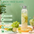 18oz Glass Juice Bottles with Lids Carry Strap, Reusable Glass Water Bottle BPA Free Leakproof Wide Mouth Smoothie Tea Coffee Cold Brew Storage Refrigerator Safe, 6 Pack
