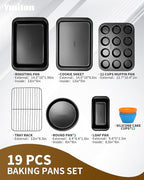 Nonstick Baking Pans Set, 19 PCS Stackable Bakeware Sets, Oven Pan Set Includes Baking Tray, Cookie Sheet, Cake Pans, Loaf Pan, Muffin Pan, Silicone Cups