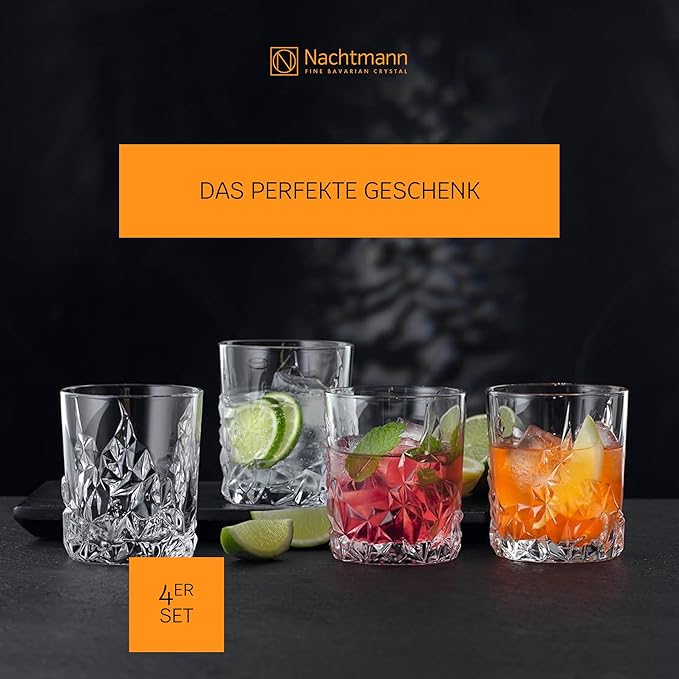 Nachtmann Sculpture 12oz Whiskey Tumbler (Set of 4) - Heavy Base Crystal Glass for Scotch, Bourbon, Cocktails, Liquor, Elegant & Durable Barware, Dishwasher Safe - Modern Glassware Set