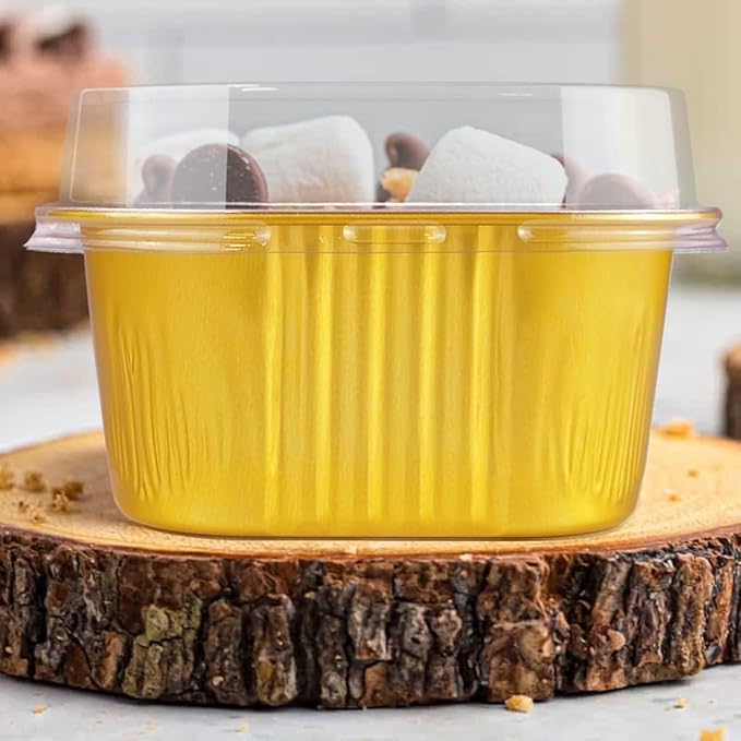 14 oz Mini Cake Pans with Lids, Square Muffin Pans, Multi-purpose Aluminum Baking Cups, Premium Dessert Cups, Creme Brulee Ramekins Oven Safe, 60 Pack