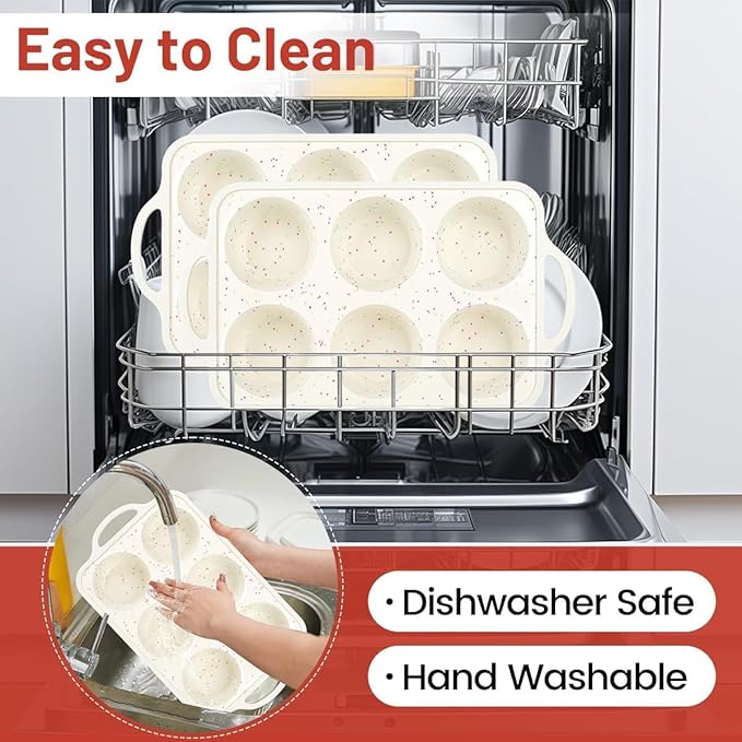 Large Muffin Pan, Metal Reinforced Frame 3.5 Inch Jumbo Silicone Muffin Pan Nonstick 6 Cups for Baking Jumbo Muffin, Frittatas, Jumbo Cupcakes 2 Pack Confetti