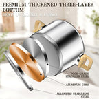 13-Piece Stainless Steel Cookware Set with Nonstick Frying Pans, Sauce Pots & Stock Pot, Heavy Duty Pots and Pans Set, Wooden Handles & Triple Layer Bottom, Induction Cookware, Easy to Clean