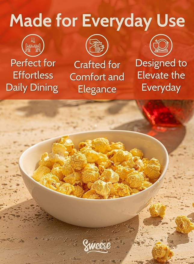 Sweese Porcelain Bowls Set of 4-18oz, 6 Inch, Versatile for Soup, Cereal, Fruit, Rice - Microwave, Dishwasher, Oven Safe, White