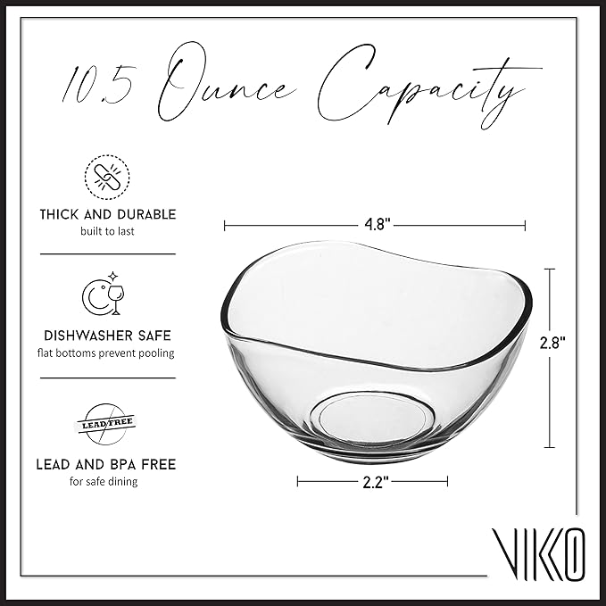 Dessert Bowls - Set of 6 Small Glass Ice Cream Bowls, 10 Oz Each - Microwave & Dishwasher Safe