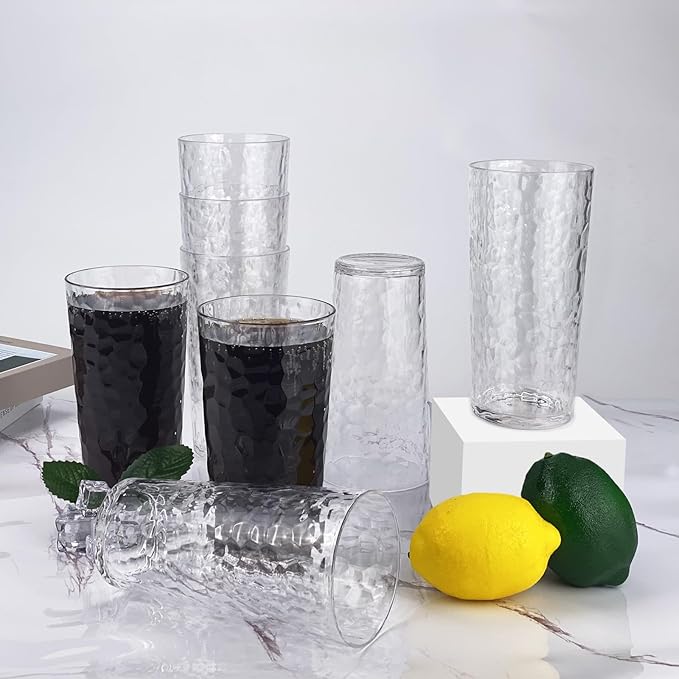 Yalin 24-Ounce Plastic Tumbler Acrylic Drinking Glasses, Reusable Plastic Cups, Stackable, BPA-Free, Shatter Proof, Dishwasher Safe, Set of 8 (Clear)