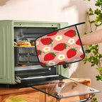 2PCS Fruit Design Strawberry Groovy Floral Pot Holder with Loop,Heat Resistant Oven Pads,Hot Pat for Kitchen Cooking Baking Food