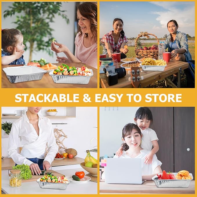 50 Pack 2 lb Disposable Aluminum Foil Pans Meal Prep Take Out Food Containers with Paper Lids for Catering, Baking, Roasting Food, Freezer Safe