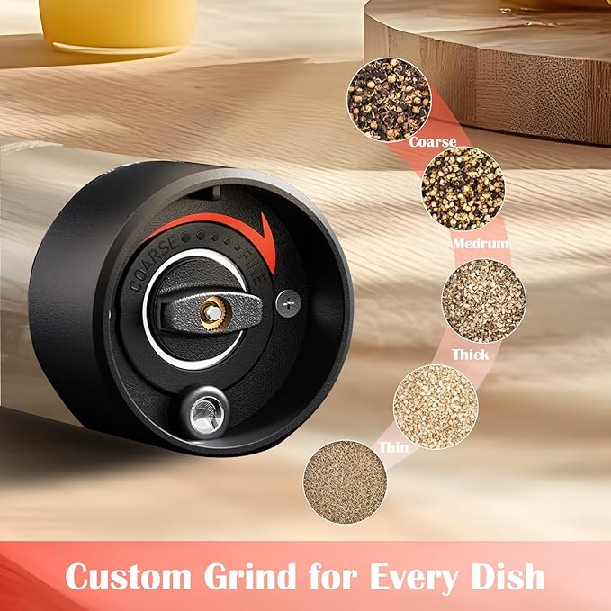 Electric Pepper Grinder Set (2 Pcs) Adjustable Coarseness & One-Touch Grinding with LED Light – Battery-Powered, Large Capacity & Ceramic Blades for Effortless Seasoning