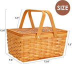 Picnic Basket Set for 2 Persons, Woven Woodchip Basket with Folding Handles & Lid, Red and White Gingham Lining Basket Set with Utensils Cutlery - Perfect for Picnic, Camping, Valentine Day, Outdoor