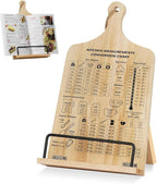 Kitchen Conversion Chart Cookbook Stand, Sturdy Wood Cook Book Holder, Recipe Cookbook Holder Stand with Kitchen Counters, Baking Christmas Gifts for Women, Accessiores for Holding Cookbooks