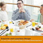 Matte Black Serving Set，Oliviola 5-Piece Stainless Steel Large Hostess Set with Round Edge, Satin Finished, Dishwasher Safe -Large Spoon, Large Fork,Butter Knife，Sugar Spoon & Slotted Spoon