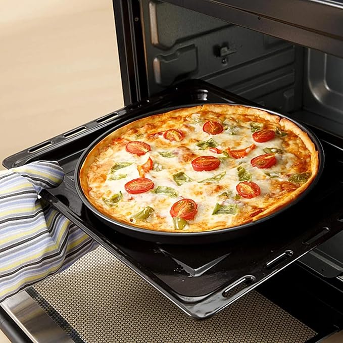 6 Pcs 12 Inch Pizza Baking Pan, Black Stainless Carbon Steel Pizza Serving Tray, Nonstick Round Pizza Plate Pizza Pan for Oven Baking