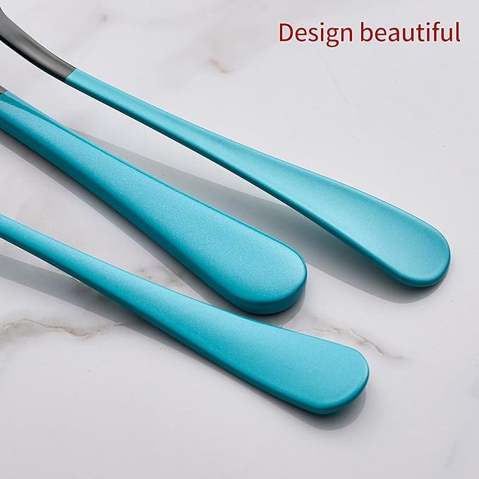 20-Piece Lake Blue Stainless Steel Silverware Set - 18/0 Cutlery, Dinner Knives, Forks, Spoons - Dishwasher Safe