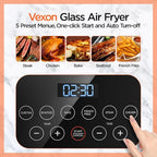 Vexon 4.5L Glass Air Fryer ，Clear Viewing Window ，Easy-to-Clean Basket ，Multiple Cooking Modes ，User-Friendly Digital Controls (Black)
