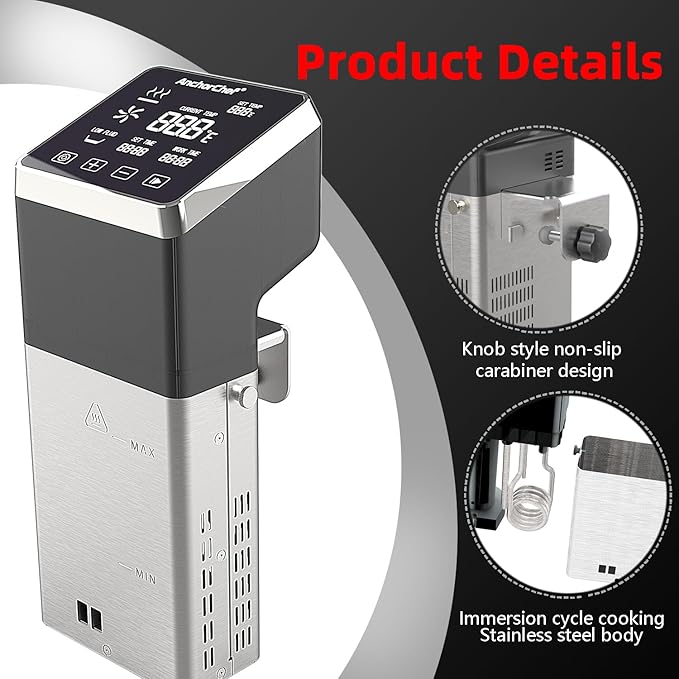 AnchorChef Immersion Circulator, Commercial Restaurant Sous Vide Machine，Large capacity sous vide, Fast-Heating，Sous vide cooker 1400W，With large Touchscreen Accurate Temperature Timer (120V)