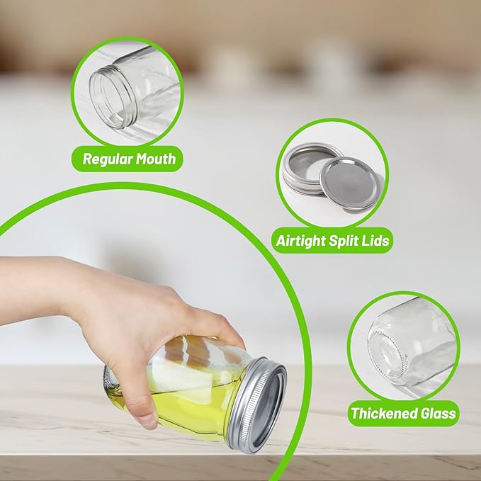 12 oz Glass Mason Jars With Lids 20 Pack,Reusable 350ml Round Canning Jars With Silver Separable Lids for Jam,Fruits Storage,Honey,Beverages and Wedding Favors(12 fl. oz, Set of 20)