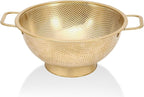 Gold Strainer for Kitchen, 3QT, Stainless Steel Colander with Handle for Fruits Vegetables Cooking Food, Dishwasher Safe