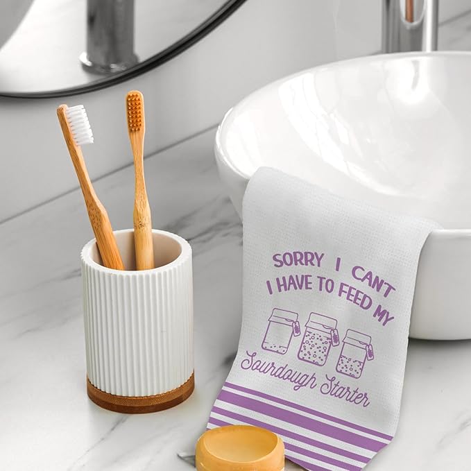 Funny Sourdough Baking Kitchen Towels, Gifts for Sourdough Bakers Tea Dish Towels for Kitchen, Baking Lover Gifts Decorative Hand Towels, 16x24 Inch Purple