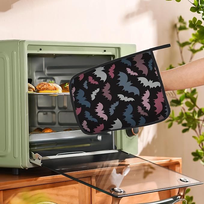 Colorful Bats Pot Holders Set of 2 Heat Resistant Potholders,Fire Oven Hot Pads for Kitchen Cooking Baking Barbecue