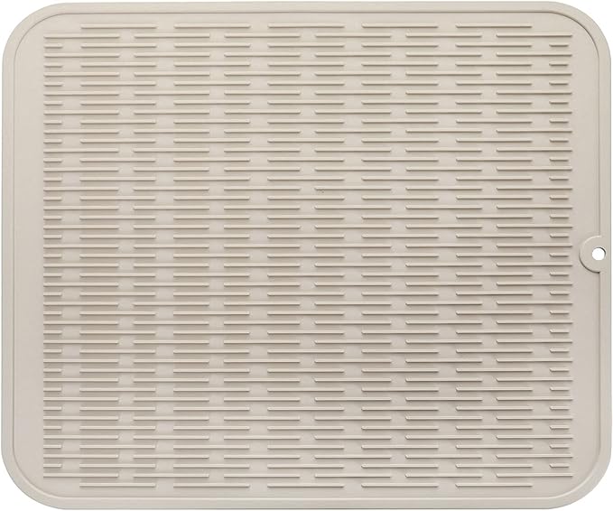 Silicone Dish Drying Mat for Multiple Usage,Easy clean,Eco-friendly,Heat-resistant Silicone Mat for Kitchen Counter or Sink,Refrigerator or Drawer Liner Tapioca 2XL 24 inches x 18 inches
