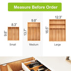 Bamboo Utensil Drawer Organizer, Kitchen Organizer for Flatware Cutlery, Silverware Tray for Drawer (5 Slots, Natural)