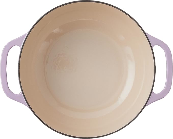 Lodge 6 Quart Enameled Cast Iron Dutch Oven with Lid – Dual Handles – Oven Safe up to 500° F or on Stovetop - Use to Marinate, Cook, Bake, Refrigerate and Serve – Lilac