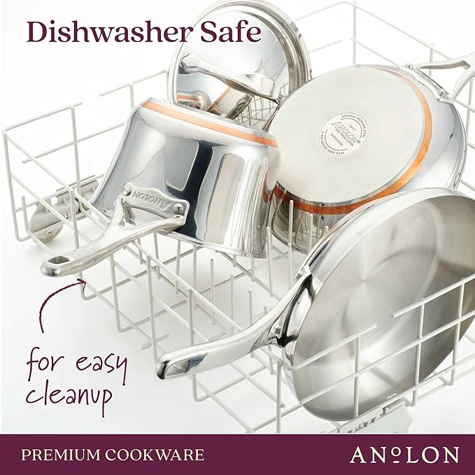 Anolon Nouvelle Stainless Stainless Steel Frying Pan Set / Fry Pan Set / Skillet Set - 8 Inch and 9.5 Inch , Silver