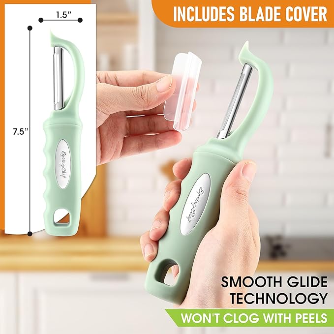 Spring Chef Premium Swivel Vegetable Peeler, Comfortable Handle and Ultra Sharp Stainless Steel Blades - Perfect Kitchen Peeler For Veggie, Fruit, Potato, Carrot, Apple - Pistachio