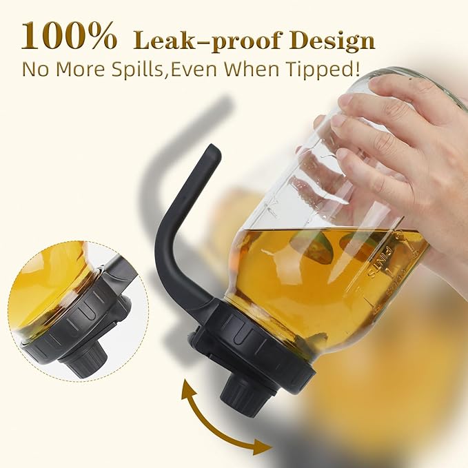 Glass Mason Jar Pitcher with Lid - 2 Quart (64 oz) Wide Mouth Water Jug, Set of 2 - BPA-free, Leak Proof - Sun & Iced Tea Pitcher, Cold Brew Coffee, Breast Milk Storage, Juice, Drink