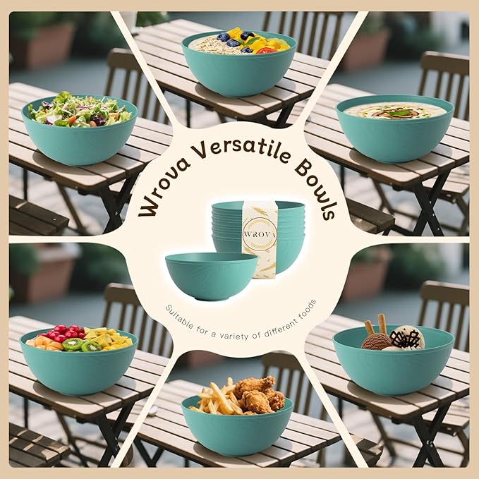 Wheat Straw Bowls for Kitchen set of 6,Anit-Scald Thick Soup Bowls 40oz,Microwave and Dishwasher Safe Bowl set easy to clean. Green