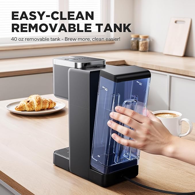 Single Serve Coffee Maker, Iced and Hot Coffee Machine for K Cup & Grounds, Compact Design, 40oz Removable Water Reservoir, 6 to 24 Oz Brew Sizes, Fits 7.3" Travel Mug, Black