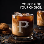 On The Rox Drinks (P-Monogram)- 4 Piece Set of 11 Ounce Engraved Heavy Base Rocks Glasses Elegant Glass-Multi-Purpose Beverage-Rocks Glass- Gift for any Occasion