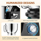 Dough Mixer 8.45 QT Electric Mixer - 660W 6 Speed Large Capacity Kitchen Stand Mixer with Whisk Dough Hook Mixing Beater Household Food Mixer for Baking Cakes Cookie Bread Salad (Black)