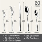 Silverware Set for 12, 60 Piece 18/10 Stainless Steel Flatware Utensils Cutlery Set, Mirror Polished knives Forks and Spoons Silverware Sets,Dishwasher Safe for Dinner Home Kitchen Wedding Party