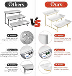 3 Tier Plastic Serving Tray for Party, 11.5" x 5.6" Platters for Serving Food, Microwave-Safe, White Reusable Trays with Black Metal Display Stand for Cupcakes, Dessert, Fruit, Cookie, Gold