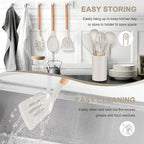 P&P CHEF Silicone Cooking Utensils Set, 12PCS Kitchen Utensils Set with Wooden Handle for Nonstick Cookware, Ladle, Spoon, Spatula, Tong, Heat-resistant & Non-scratch, Non Smell & Healthy, Khaki