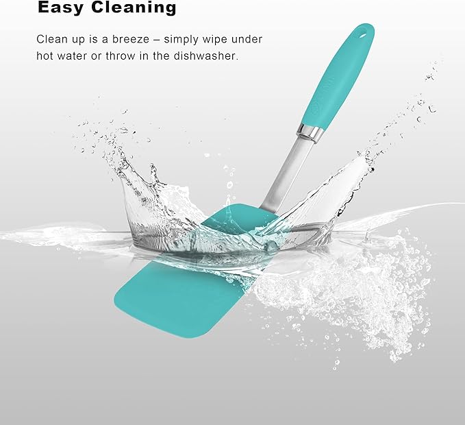 Silicone Spatulas Set Turners Tongs Cooking Utensils Set High Heat Resistant Kitchen Scraper Spatulas for Cooking Mixing Baking BPA Free Dishwasher Safe, Aqua Sky