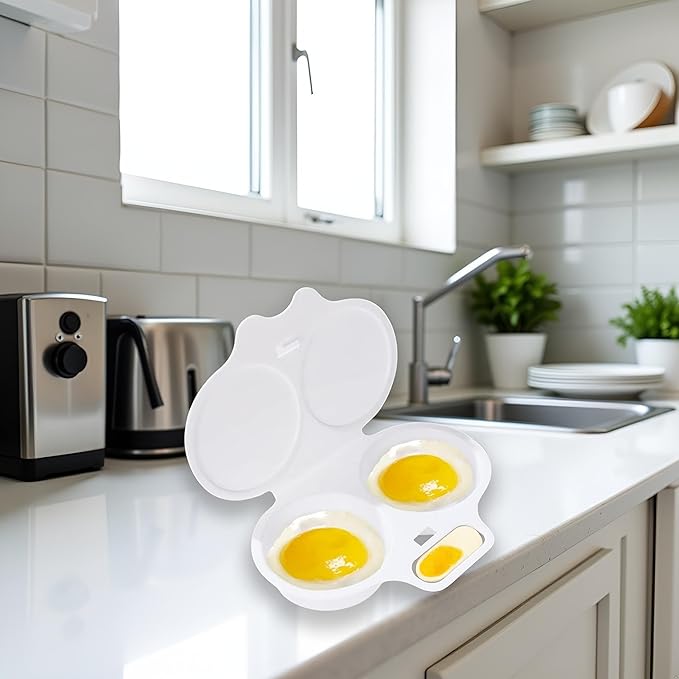Egg Poacher, Microwave Egg Boiler Poacher, 2 Cavity Nonstick Poached Egg Maker With Lid, Egg Poacher Microwave Egg Cooker, Double Drain Poached Egg Cups Egg Poachers