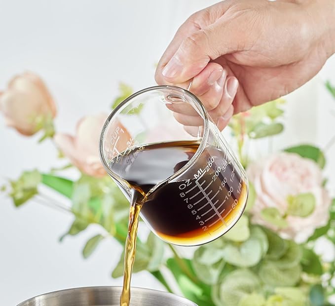 Ackers Mirror Scale Glass Measuring Cup-[Insulated handle | V-Shaped Spout]-Made of High Borosilicate Glass Measuring Cup for Kitchen or Restaurant, Easy to Read, 250 ML (8 Oz, 1 Cup)