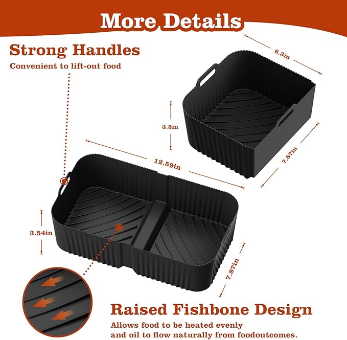 Silicone Air Fryer Liners for Ninja DZ071 (3.5qt x2 + 7qt x1) | 10-Piece Air Fryer Accessories Set with Oil Brush, Gloves, Food Clips, Scraper & Grill Mats | Dishwasher Safe, BPA-Free (Black)