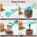 2-in-1 Coffee Scoop with Funnel, 2 Teaspoon Measuring Spoon for Reusable K Cups, Ground Coffee, Protein Powder & Tea, Mess-Free Plastic Design (Light Green)