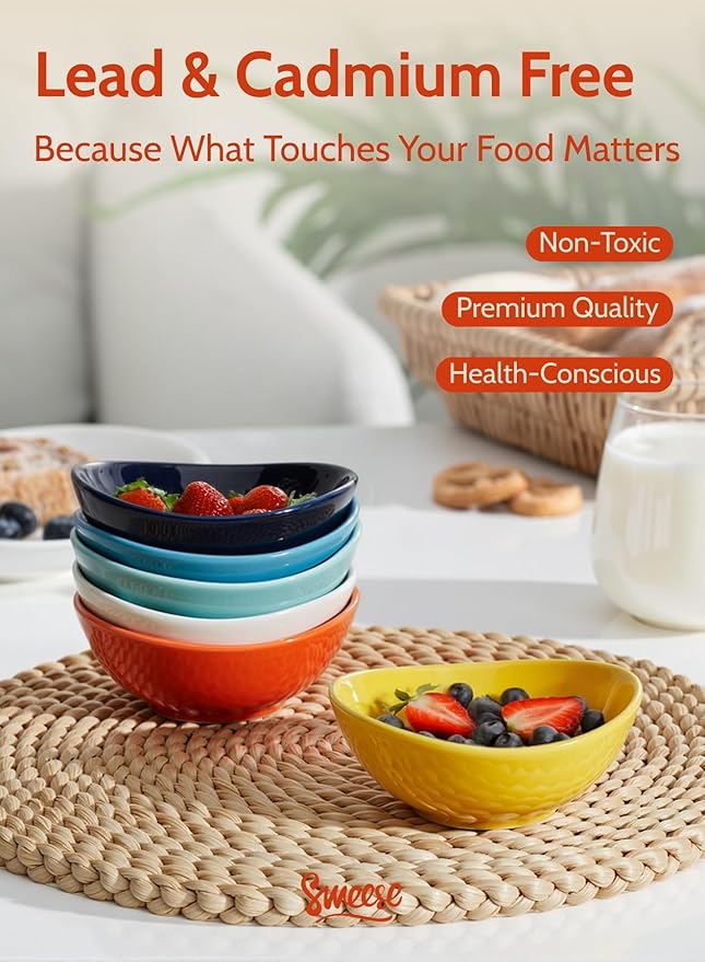 Sweese Porcelain 4oz Bowls Set of 6, Assorted Colors - Durable for Sauce, Dipping, Snack Side Dishes, Microwave Dishwasher Safe