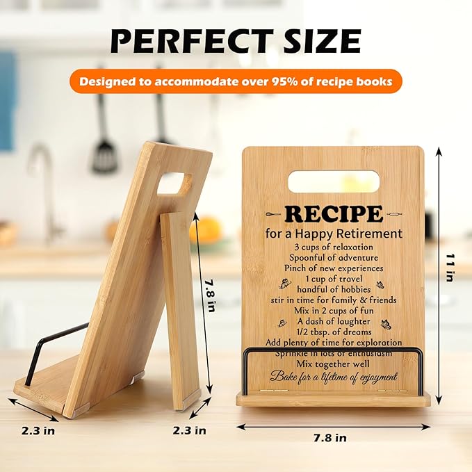 Retirement Gifts for Woman Cookbook Stand, Best Retiremen Gifts for Woman 2025, Happy Retirement Gifts for Women Men Mom Teacher Nurse Coworkers Retirees, Funny Retired Gifts Recipe Book Holder