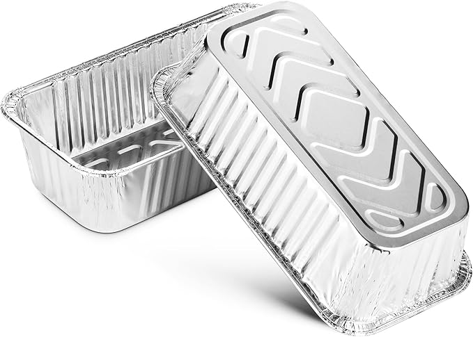 MontoPack Aluminum Disposable Loaf Pans | Deep Standard Size 8.5” x 4.5” Extra Thick Foil Bread Containers for Baking, Food Storage & Takeout | Eco-Friendly & Recyclable | Bulk 50-Pack 2 Pound Trays