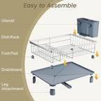 Dish Drying Rack - Small Dish Rack for Kitchen Counter, Stainless Steel Dish Drainer with Utensil Holder and Drainboard (Silver)