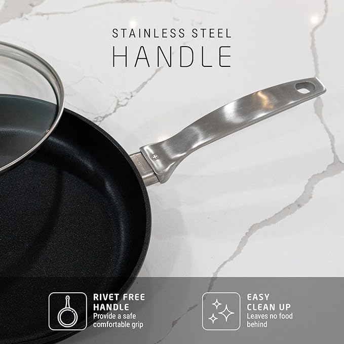 Swiss Diamond Nonstick Saute Pan with Lid, Diamond Coated Aluminum Deep Saute Pan with Lid Features Stainless Steel Handle, Dishwasher & Oven Safe Up To 500 °F, 9.5 Inch, 3.2 Quart