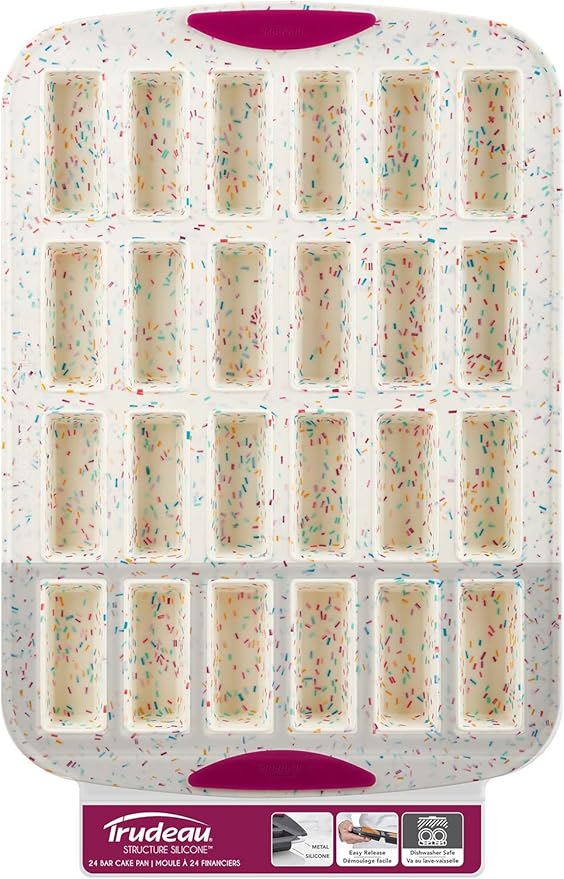 Trudeau 24 Slot Mini Bar Pan – Premium Confetti White Silicone Bakeware with Steel-Reinforced Rim – Nonstick, BPA-Free Brownie, Blondie, Snack Bar & Mini Cake Mold – Oven, Freezer & Dishwasher Safe